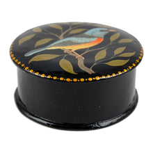 Load image into Gallery viewer, Painted Bird and Leafy-Themed Blue and Green Jewelry Box - Bird in the Hand | NOVICA