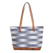 Load image into Gallery viewer, Handwoven Cotton Tote Bag with Leather Bottom Panel & Straps - Colors of Tradition | NOVICA