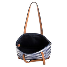 Load image into Gallery viewer, Handwoven Cotton Tote Bag with Leather Bottom Panel & Straps - Colors of Tradition | NOVICA