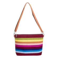 Load image into Gallery viewer, Handwoven Striped Cotton Shoulder Bag with Leather Straps - Silhouettes of Color | NOVICA