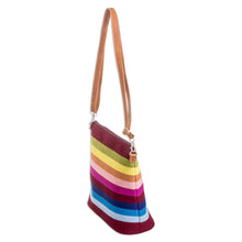 Load image into Gallery viewer, Handwoven Striped Cotton Shoulder Bag with Leather Straps - Silhouettes of Color | NOVICA