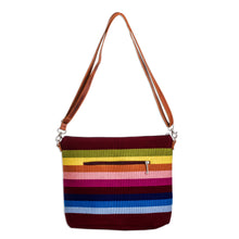 Load image into Gallery viewer, Handwoven Striped Cotton Shoulder Bag with Leather Straps - Silhouettes of Color | NOVICA