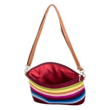 Load image into Gallery viewer, Handwoven Striped Cotton Shoulder Bag with Leather Straps - Silhouettes of Color | NOVICA