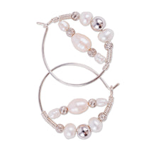 Load image into Gallery viewer, Sterling Silver and Cultured Pearl Beaded Hoop Earrings - Sophisticated Me | NOVICA