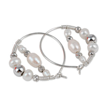 Load image into Gallery viewer, Sterling Silver and Cultured Pearl Beaded Hoop Earrings - Sophisticated Me | NOVICA