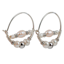 Load image into Gallery viewer, Sterling Silver and Cultured Pearl Beaded Hoop Earrings - Sophisticated Me | NOVICA