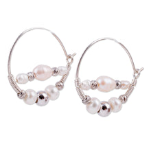 Load image into Gallery viewer, Sterling Silver and Cultured Pearl Beaded Hoop Earrings - Sophisticated Me | NOVICA