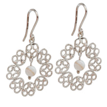 Load image into Gallery viewer, Floral Agate Filigree Dangle Earrings in a Matte Finish - Celestial Portal | NOVICA