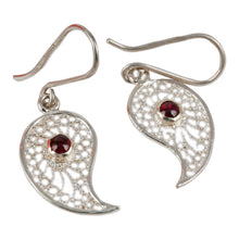 Load image into Gallery viewer, Polished Paisley-Shaped Garnet Filigree Dangle Earrings - Passion at the Palace | NOVICA