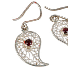 Load image into Gallery viewer, Polished Paisley-Shaped Garnet Filigree Dangle Earrings - Passion at the Palace | NOVICA