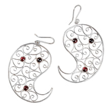 Load image into Gallery viewer, Paisley-Shaped Natural Garnet Filigree Dangle Earrings - Paisley of Passion | NOVICA