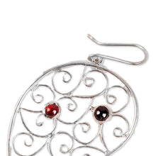 Load image into Gallery viewer, Paisley-Shaped Natural Garnet Filigree Dangle Earrings - Paisley of Passion | NOVICA