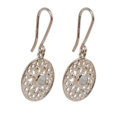 Load image into Gallery viewer, Heart-Themed Round Agate and Sterling Silver Dangle Earrings - Balance & Romance | NOVICA
