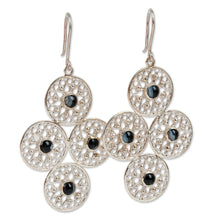 Load image into Gallery viewer, Heart-Themed Black Agate Sterling Silver Dangle Earrings - Silk Road's Romance | NOVICA