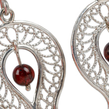 Load image into Gallery viewer, Polished Pomegranate-Shaped Garnet Filigree Dangle Earrings - Passion at the Forest | NOVICA