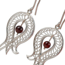 Load image into Gallery viewer, Polished Pomegranate-Shaped Garnet Filigree Dangle Earrings - Passion at the Forest | NOVICA