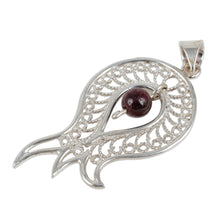 Load image into Gallery viewer, Garnet Sterling Silver Filigree Pomegranate Pendant Necklace - Passion at the Forest | NOVICA
