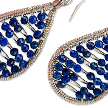 Load image into Gallery viewer, Polished Drop-Shaped Lapis Lazuli Beaded Dangle Earrings - Sky's Intellect | NOVICA