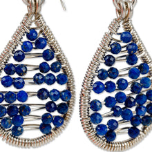 Load image into Gallery viewer, Polished Drop-Shaped Lapis Lazuli Beaded Dangle Earrings - Sky's Intellect | NOVICA
