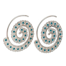 Load image into Gallery viewer, Peacock-Inspired Teal Sterling Silver Half-Hoop Earrings - Uzbekistan's Nimbus | NOVICA