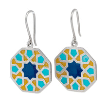 Load image into Gallery viewer, Classic Geometric Painted Sterling Silver Dangle Earrings - Palace Mosaics | NOVICA