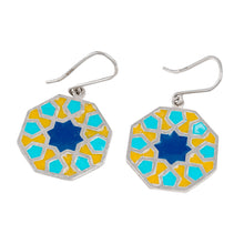 Load image into Gallery viewer, Classic Geometric Painted Sterling Silver Dangle Earrings - Palace Mosaics | NOVICA