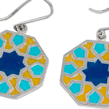 Load image into Gallery viewer, Classic Geometric Painted Sterling Silver Dangle Earrings - Palace Mosaics | NOVICA