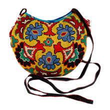 Load image into Gallery viewer, Iroqi Embroidered Floral Silk Sling in Yellow and Blue - Iroqi Arcadia in Yellow | NOVICA