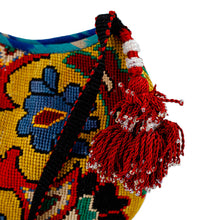 Load image into Gallery viewer, Iroqi Embroidered Floral Silk Sling in Yellow and Blue - Iroqi Arcadia in Yellow | NOVICA