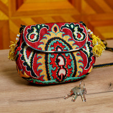 Load image into Gallery viewer, Traditional Embroidered Red and Yellow Silk Sling - Classic Journeys | NOVICA