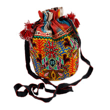 Load image into Gallery viewer, Iroqi Embroidered Silk Drawstring Sling with Tassels - Fantasy Spirit | NOVICA