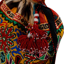 Load image into Gallery viewer, Iroqi Embroidered Silk Drawstring Sling with Tassels - Fantasy Spirit | NOVICA