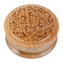 Load image into Gallery viewer, Traditional Handmade Floral Round Walnut Wood Jewelry Box - Circle of Splendor | NOVICA