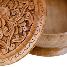 Load image into Gallery viewer, Traditional Handmade Floral Round Walnut Wood Jewelry Box - Circle of Splendor | NOVICA