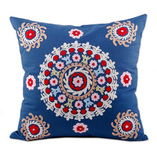 Load image into Gallery viewer, Hand-Embroidered Suzani Cotton Mandala Cushion Cover in Blue - Chic Mandala | NOVICA