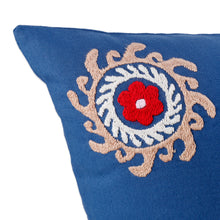 Load image into Gallery viewer, Hand-Embroidered Suzani Cotton Mandala Cushion Cover in Blue - Chic Mandala | NOVICA