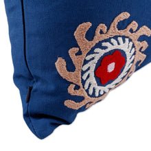 Load image into Gallery viewer, Hand-Embroidered Suzani Cotton Mandala Cushion Cover in Blue - Chic Mandala | NOVICA