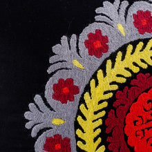 Load image into Gallery viewer, Black Hand-Embroidered Suzani Cotton Mandala Cushion Cover - Mandala Glam | NOVICA
