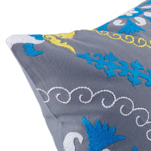 Load image into Gallery viewer, Hand-Embroidered Suzani Cotton Pomegranate Cushion Cover - Pomegranate on Grey | NOVICA
