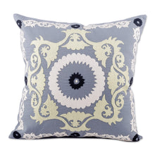 Load image into Gallery viewer, Hand-Embroidered Suzani Cotton Cushion Cover in Grey - Tajik Art | NOVICA