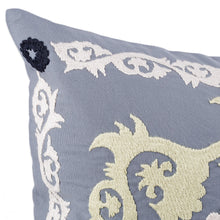 Load image into Gallery viewer, Hand-Embroidered Suzani Cotton Cushion Cover in Grey - Tajik Art | NOVICA