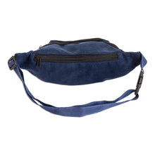 Load image into Gallery viewer, Geometric Blue Cotton Belt Bag with Adjustable Strap - Colors of Guatemala | NOVICA