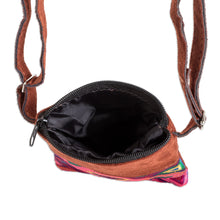Load image into Gallery viewer, Geometric Patterned Embroidered Cotton Sling Bag in Brown - Details From my Homeland | NOVICA