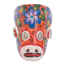 Load image into Gallery viewer, Hand-Painted Floral Monkey Pinewood Mask in Orange - Monkey's Celebration | NOVICA