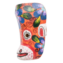 Load image into Gallery viewer, Hand-Painted Floral Monkey Pinewood Mask in Orange - Monkey's Celebration | NOVICA