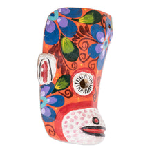 Load image into Gallery viewer, Hand-Painted Floral Monkey Pinewood Mask in Orange - Monkey's Celebration | NOVICA