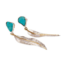 Load image into Gallery viewer, Polished Feather-Themed Natural Turquoise Dangle Earrings - Freedom Feathers | NOVICA