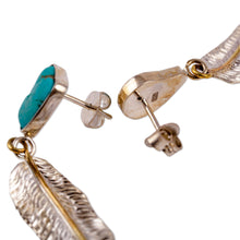 Load image into Gallery viewer, Polished Feather-Themed Natural Turquoise Dangle Earrings - Freedom Feathers | NOVICA