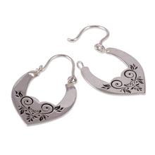 Load image into Gallery viewer, High-Polished Romantic Floral Sterling Silver Hoop Earrings - Beauty at Heart | NOVICA