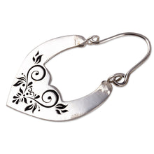 Load image into Gallery viewer, High-Polished Romantic Floral Sterling Silver Hoop Earrings - Beauty at Heart | NOVICA